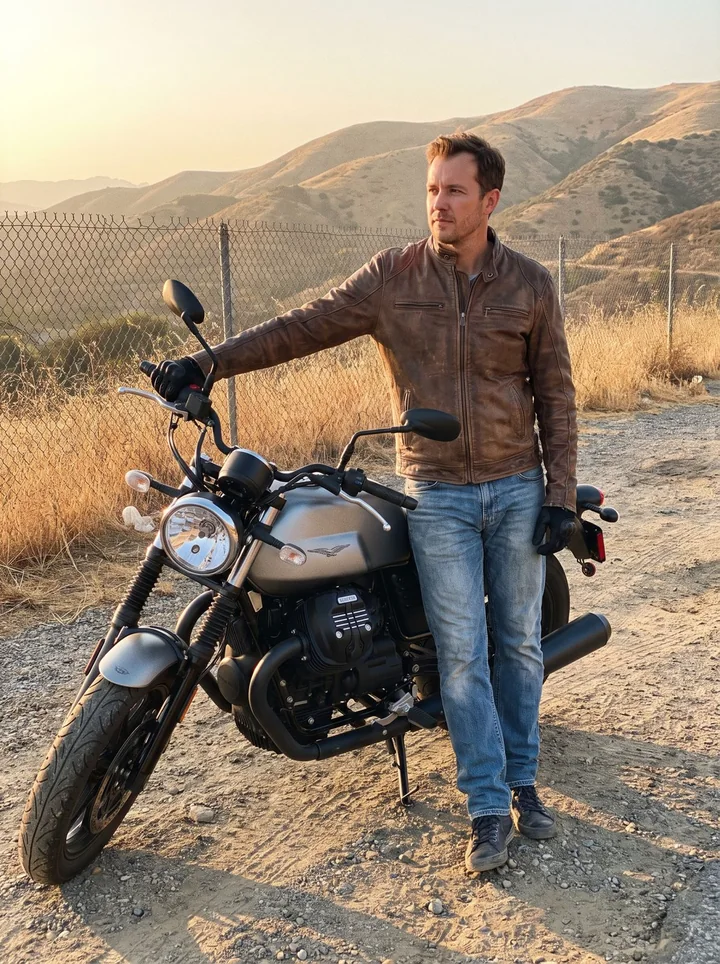 Jason standing beside a bike near a hillside